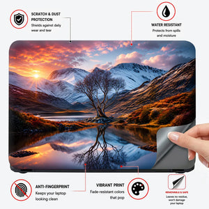 Landscape Alpine Sunrise Lake Reflection Lone Tree Laptop Skin - View 4