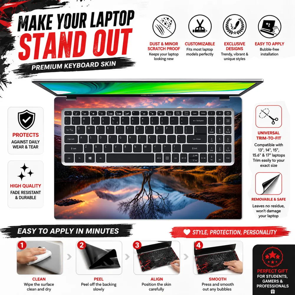 Landscape Alpine Sunrise Lake Reflection Lone Tree Laptop Skin - View 5