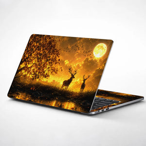 Landscape Deer Golden Moon Sunset Laptop Skin - View 1