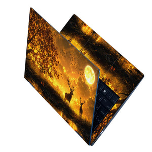 Landscape Deer Golden Moon Sunset Laptop Skin - View 2