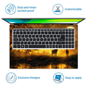 Landscape Deer Golden Moon Sunset Laptop Skin - View 5