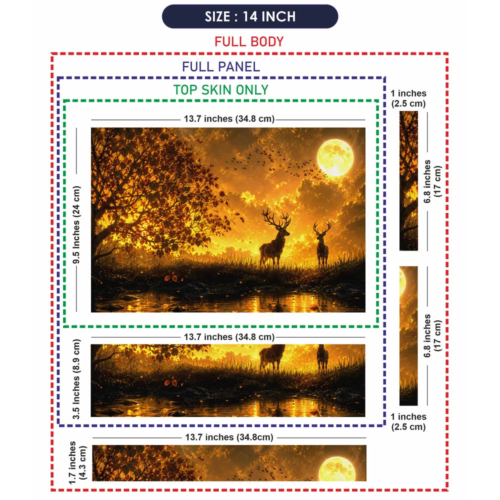 Landscape Deer Golden Moon Sunset Laptop Skin - View 7