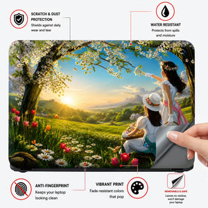 Landscape Spring Meadow Sunrise with Children Laptop Skin - View 4