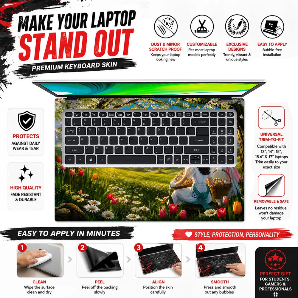 Landscape Spring Meadow Sunrise with Children Laptop Skin - View 5
