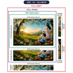 Landscape Spring Meadow Sunrise with Children Laptop Skin - View 8