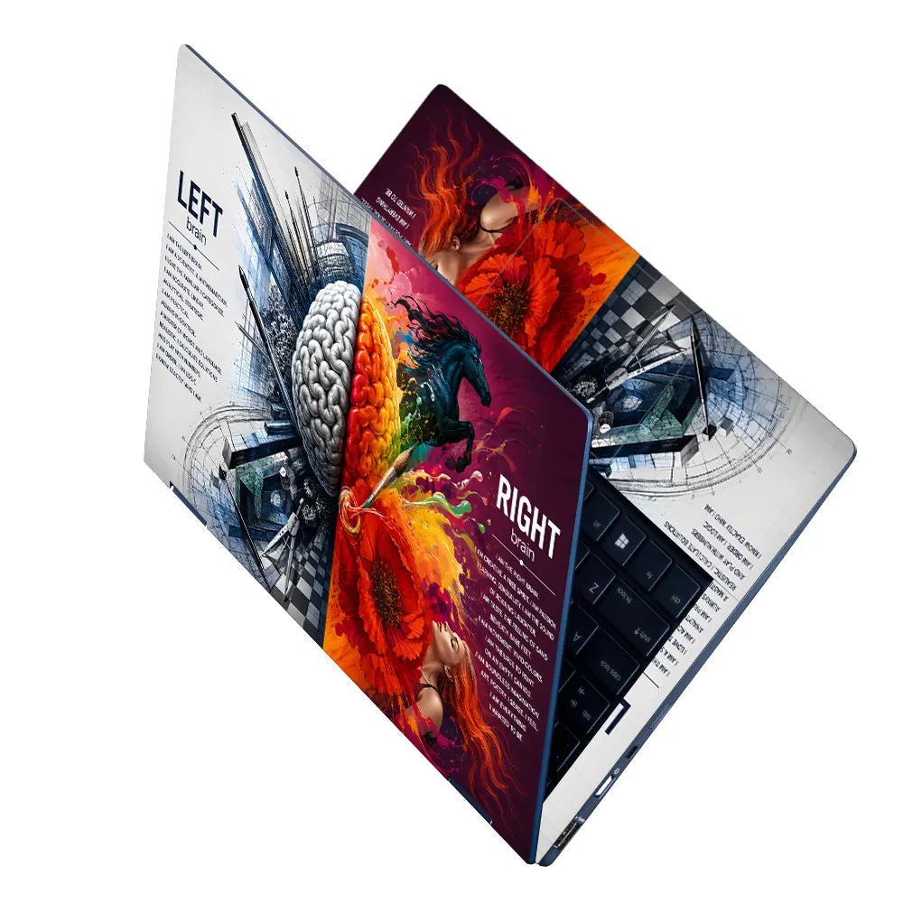 Left Right Brain Horse Flower Laptop Skin - View 2