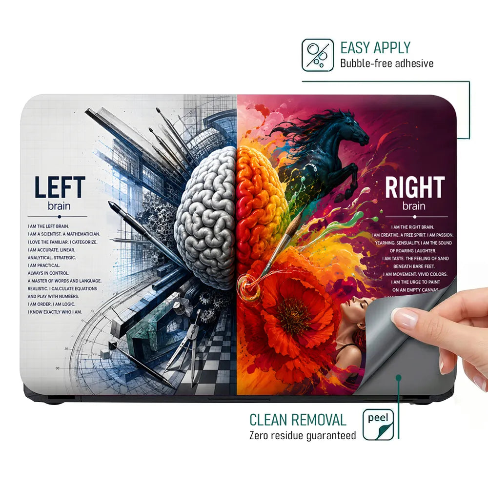 Left Right Brain Horse Flower Laptop Skin - View 4