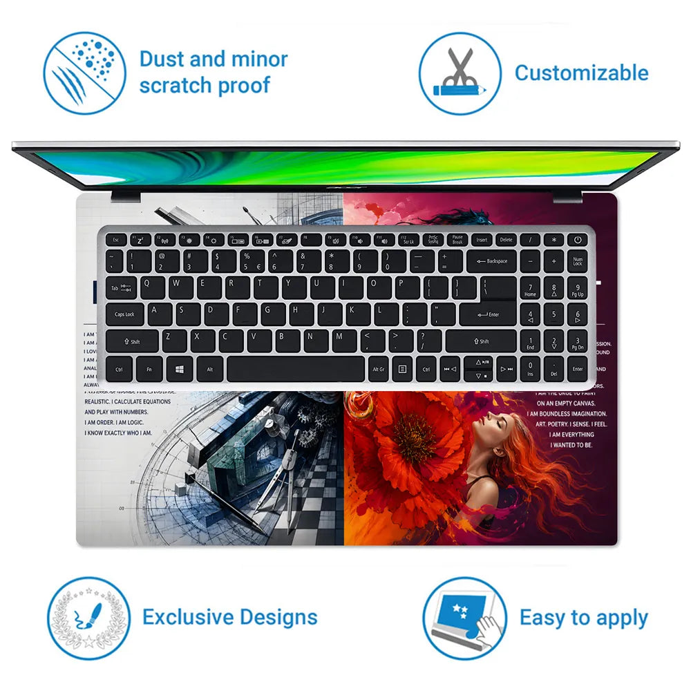 Left Right Brain Horse Flower Laptop Skin - View 5