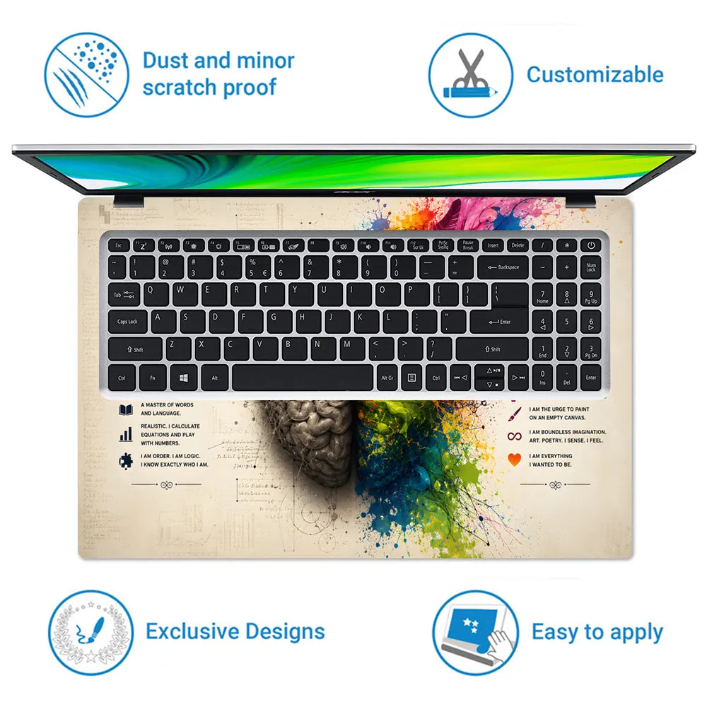 Left Right Brain Splash Paint Laptop Skin - View 5