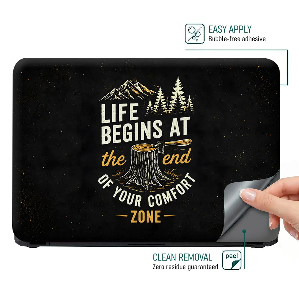 Life Begins Comfort Zone Axe Laptop Skin - View 4
