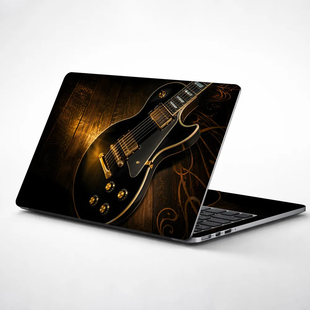 Lifestyle Black Les Paul Guitar Gold Hardware Wood Laptop Skin - View 1
