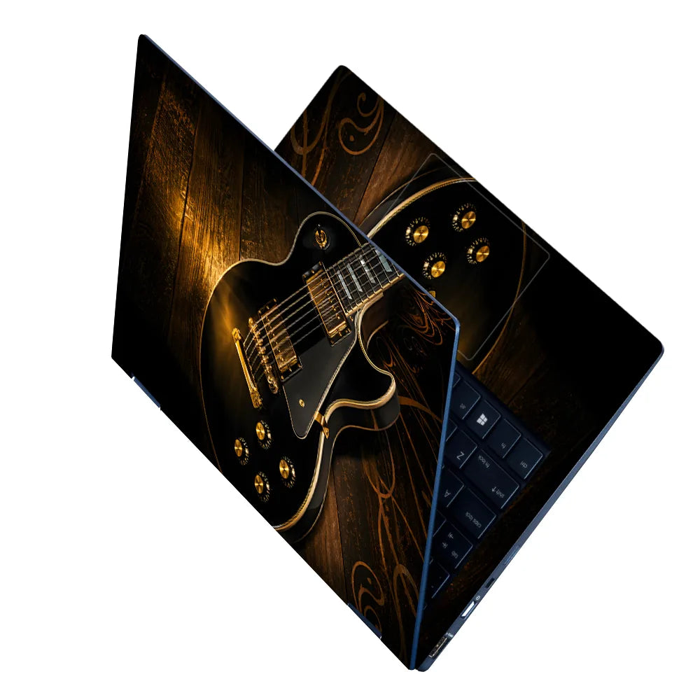 Lifestyle Black Les Paul Guitar Gold Hardware Wood Laptop Skin - View 2