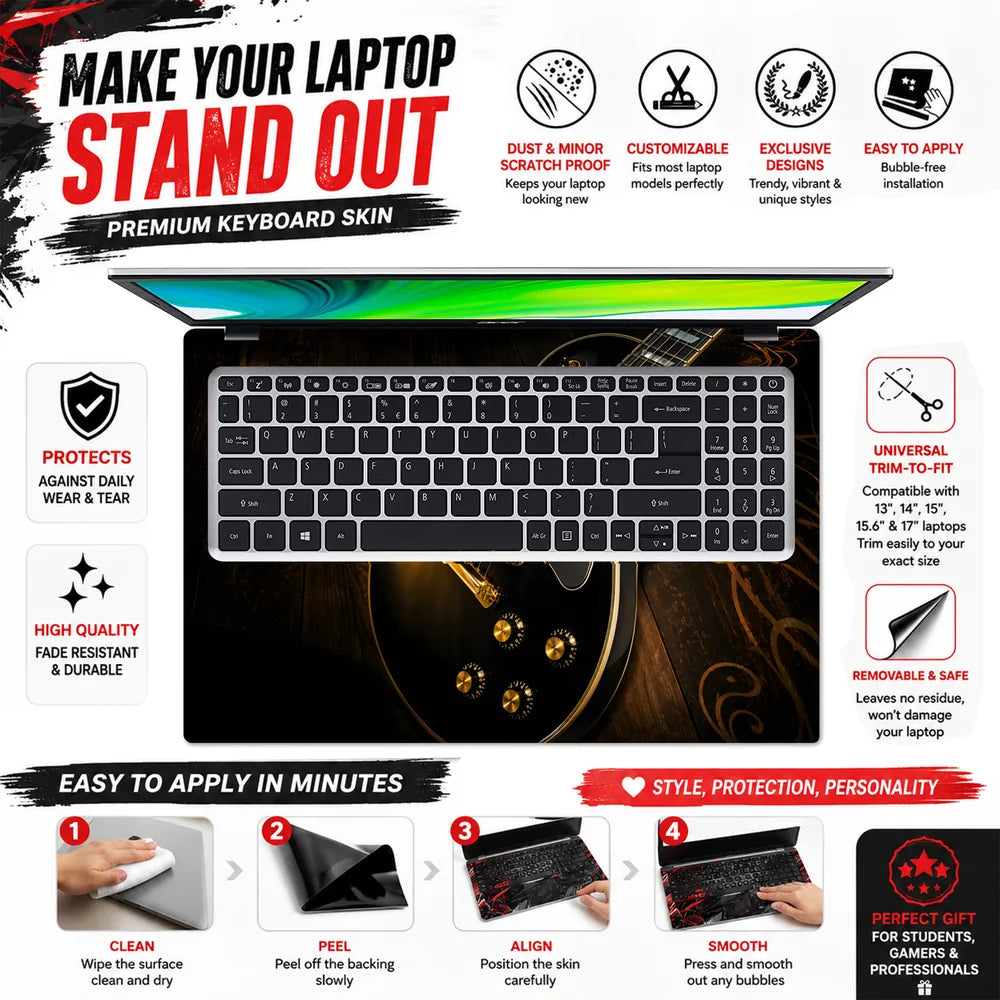Lifestyle Black Les Paul Guitar Gold Hardware Wood Laptop Skin - View 5