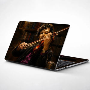 Lifestyle Sherlock Violinist in Library Painting Laptop Skin - View 1