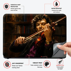 Lifestyle Sherlock Violinist in Library Painting Laptop Skin - View 4