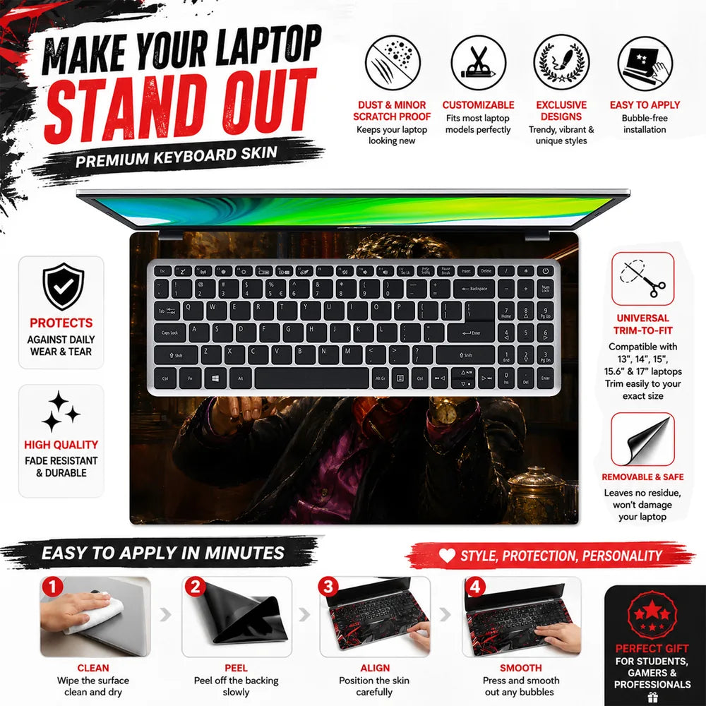 Lifestyle Sherlock Violinist in Library Painting Laptop Skin - View 5