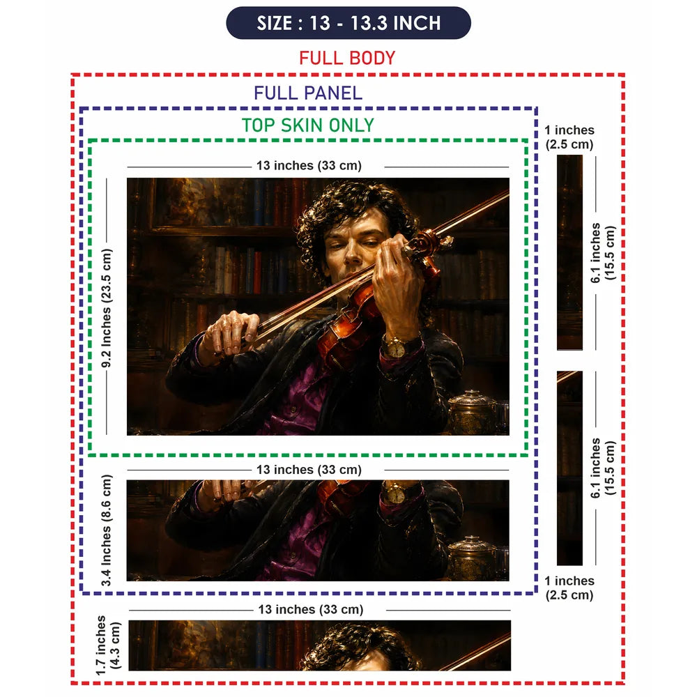 Lifestyle Sherlock Violinist in Library Painting Laptop Skin - View 6