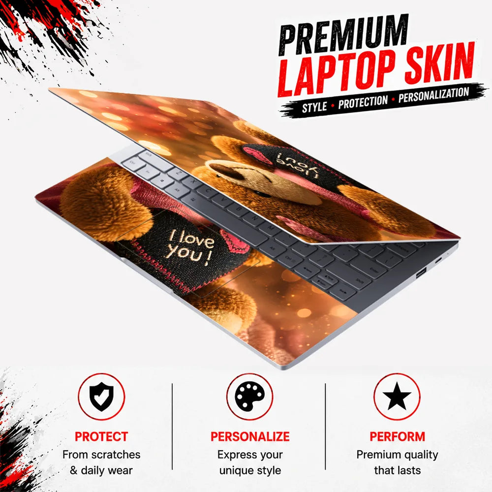 Lifestyle Teddy Bear Holding I Love You Heart Laptop Skin - View 3