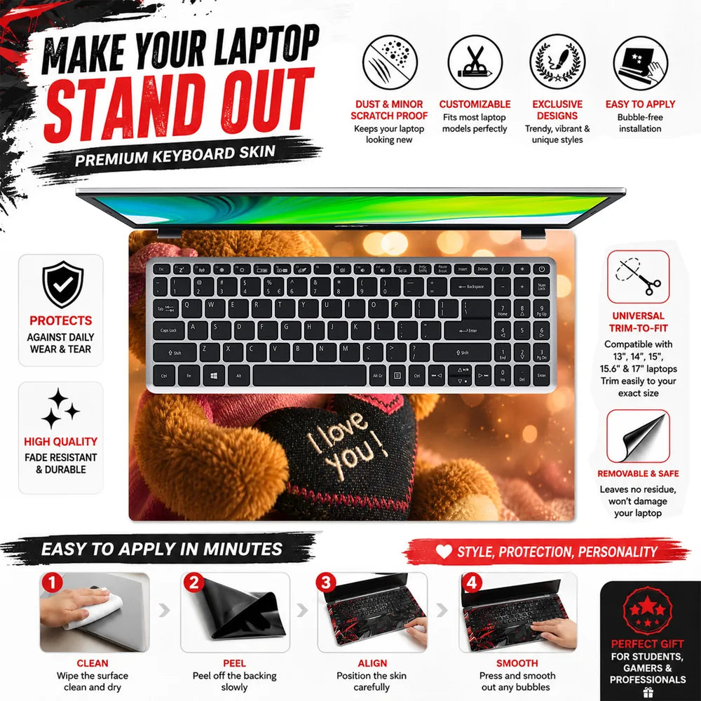 Lifestyle Teddy Bear Holding I Love You Heart Laptop Skin - View 5