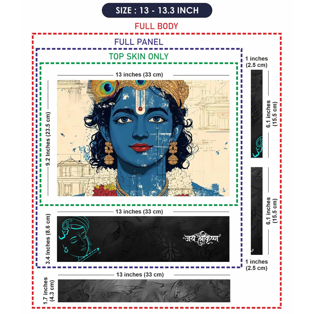 Lord Krishna Blue Face Closeup Architectural Background Laptop Skin - View 6