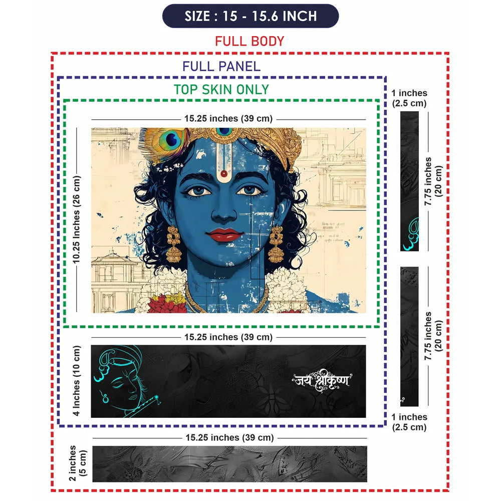 Lord Krishna Blue Face Closeup Architectural Background Laptop Skin - View 8