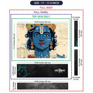 Lord Krishna Blue Face Closeup Architectural Background Laptop Skin - View 9