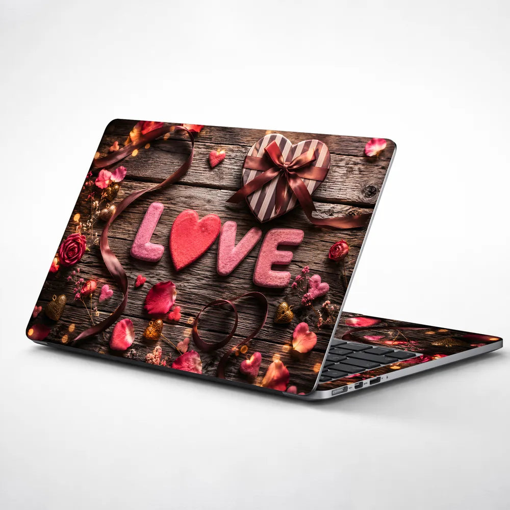 Love Cookies Hearts Wood Romance Laptop Skin - View 1