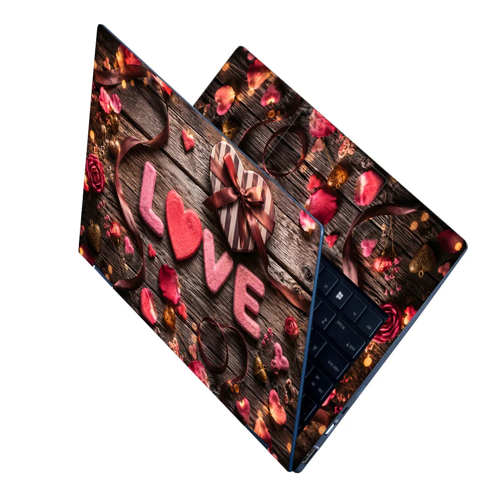 Love Cookies Hearts Wood Romance Laptop Skin - View 2
