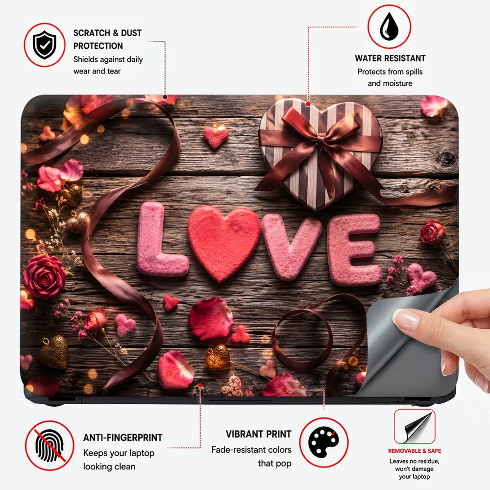 Love Cookies Hearts Wood Romance Laptop Skin - View 4