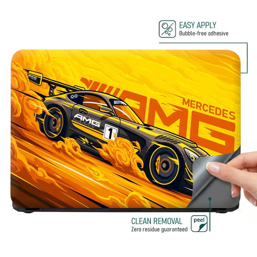 Mercedes AMG GT3 Yellow Laptop Skin - View 4