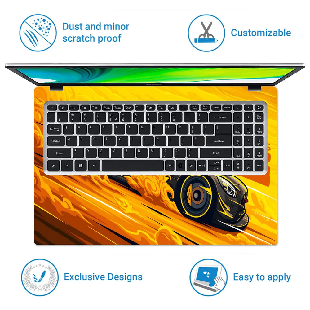 Mercedes AMG GT3 Yellow Laptop Skin - View 5
