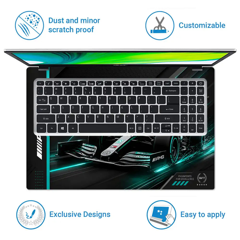 Mercedes AMG Petronas W11 Tech Dark Laptop Skin - View 5