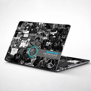 Mercedes F1 Car Driver Collage Laptop Skin - View 1