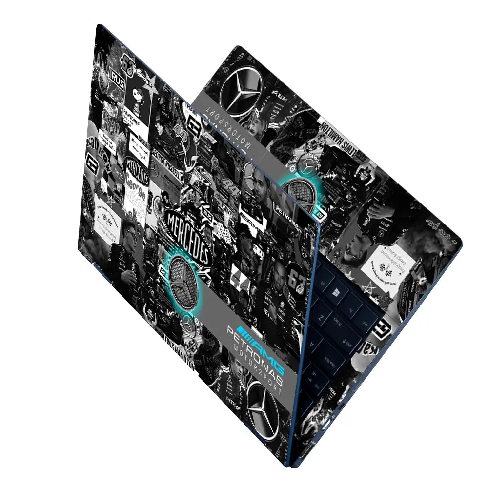 Mercedes F1 Car Driver Collage Laptop Skin - View 2