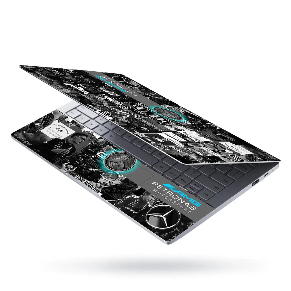 Mercedes F1 Car Driver Collage Laptop Skin - View 3