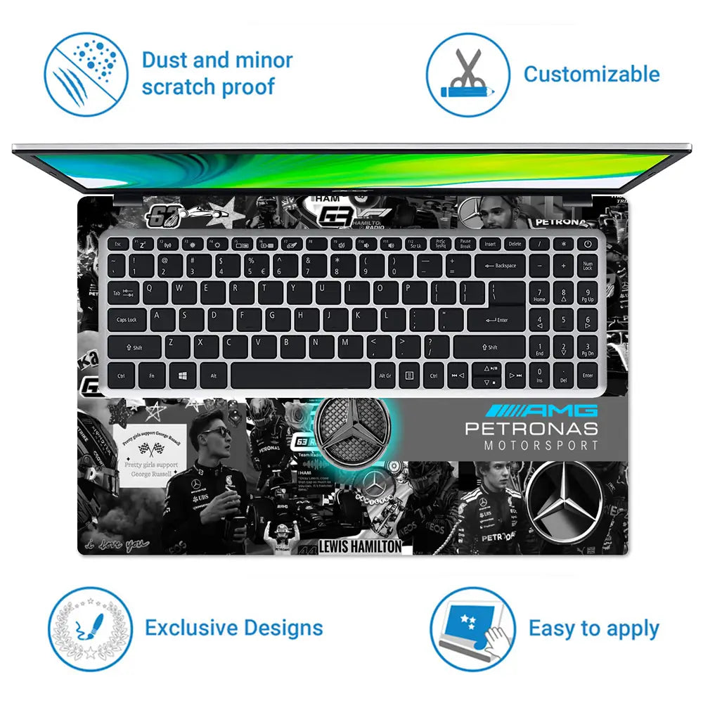 Mercedes F1 Car Driver Collage Laptop Skin - View 5
