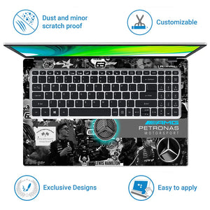 Mercedes F1 Car Driver Collage Laptop Skin - View 5