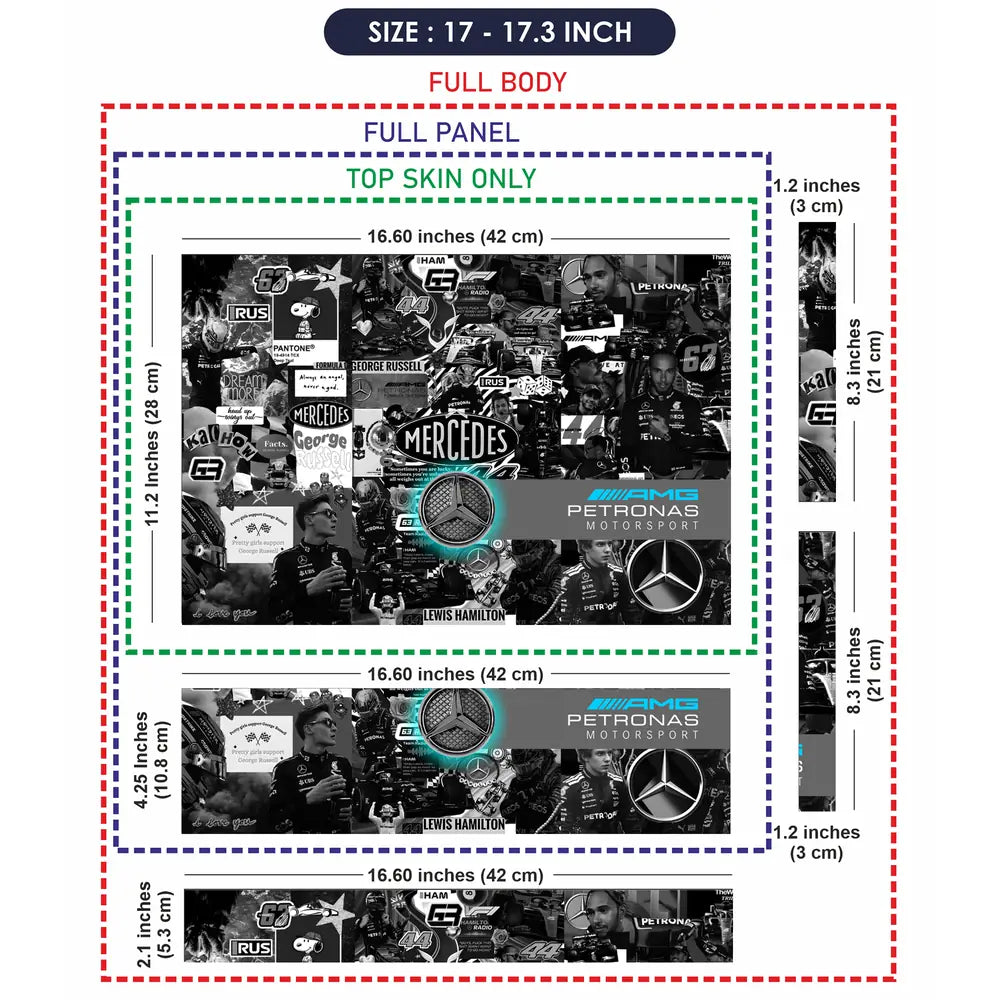 Mercedes F1 Car Driver Collage Laptop Skin - View 9