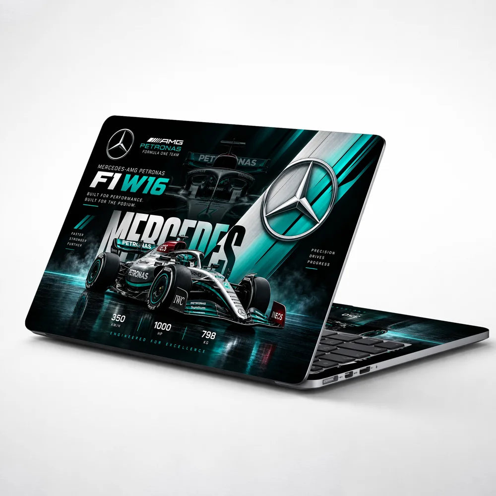 Mercedes W16 Bold Headline Laptop Skin - View 1