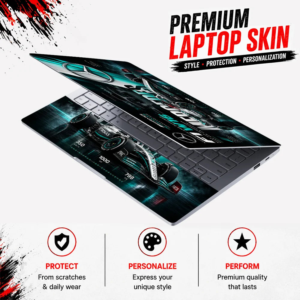 Mercedes W16 Bold Headline Laptop Skin - View 3