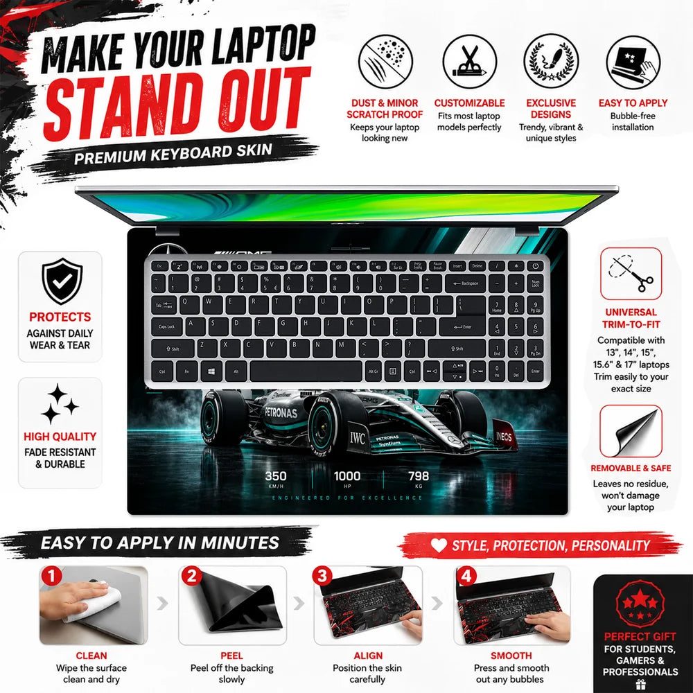 Mercedes W16 Bold Headline Laptop Skin - View 5