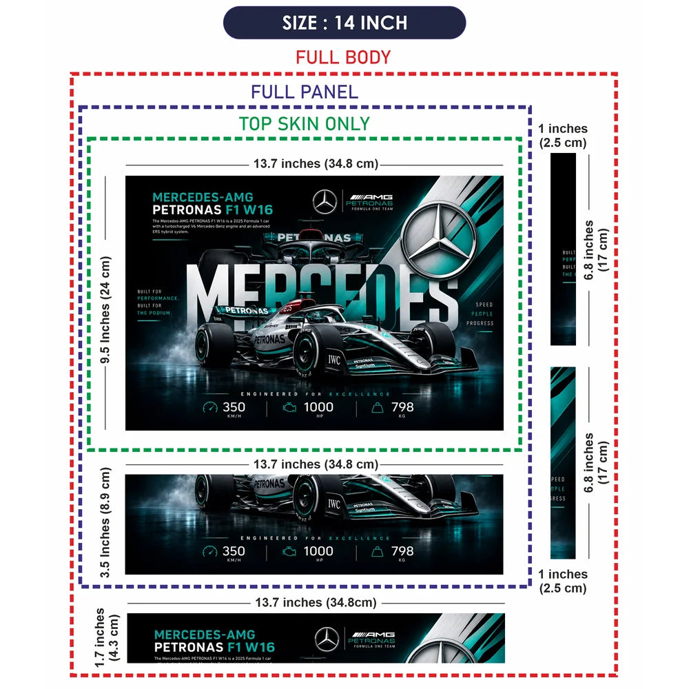 Mercedes W16 Spec Icons Laptop Skin - View 7