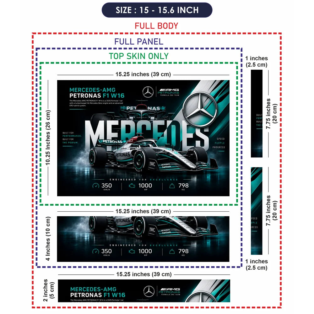Mercedes W16 Spec Icons Laptop Skin - View 8