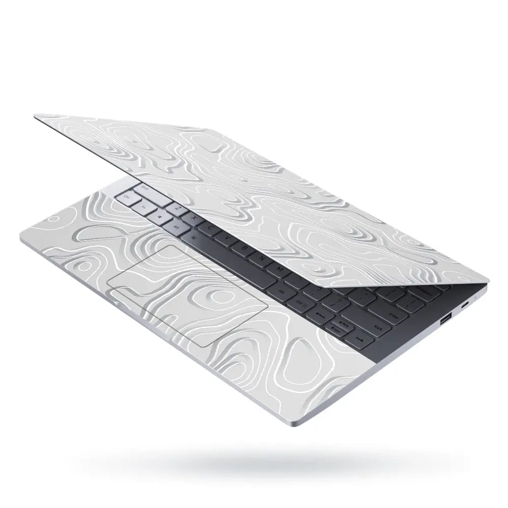 Minimal White Topographic Abstract Design Laptop Skin - View 3