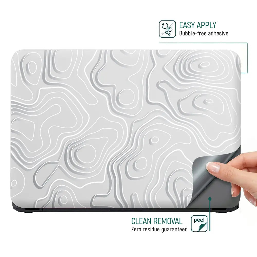 Minimal White Topographic Abstract Design Laptop Skin - View 4