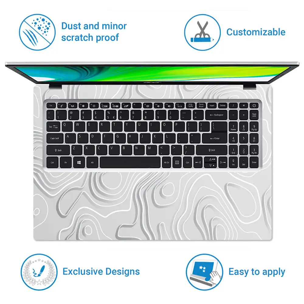 Minimal White Topographic Abstract Design Laptop Skin - View 5