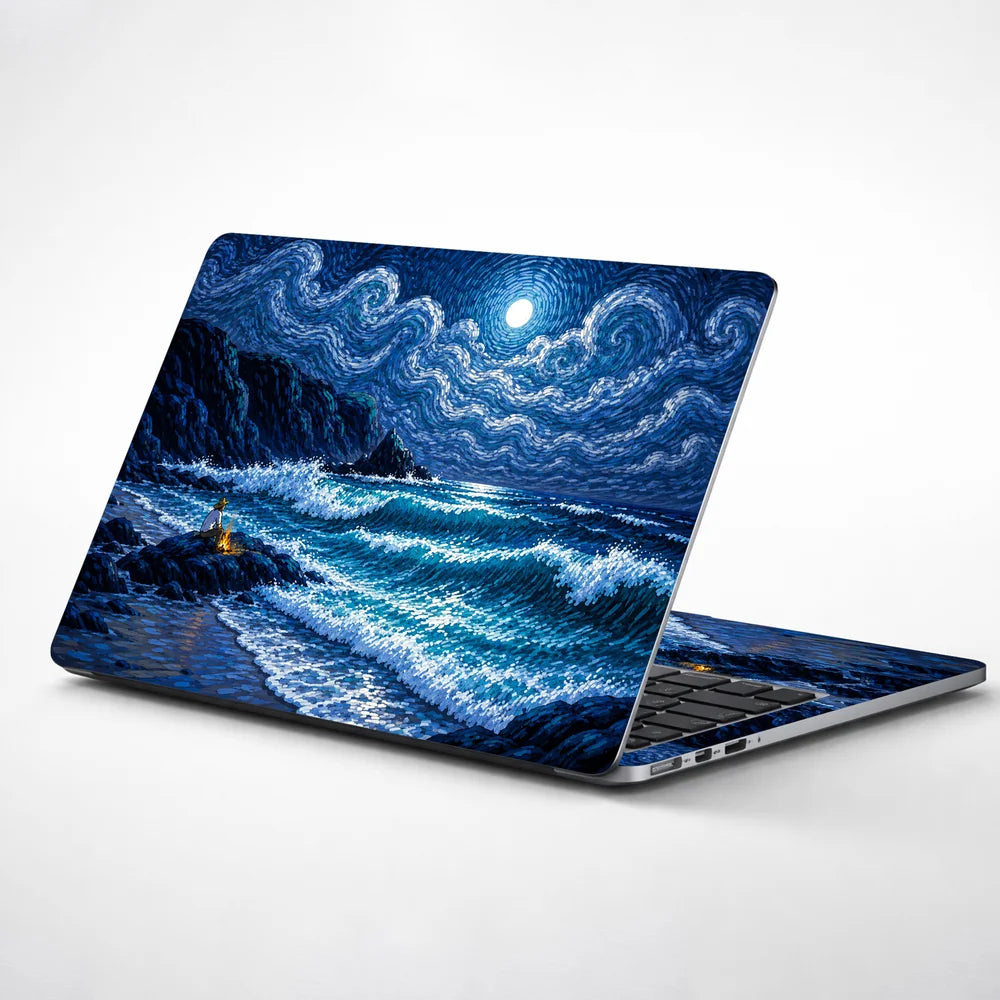 Moonlit Shore Campfire Swirls Laptop Skin - View 1