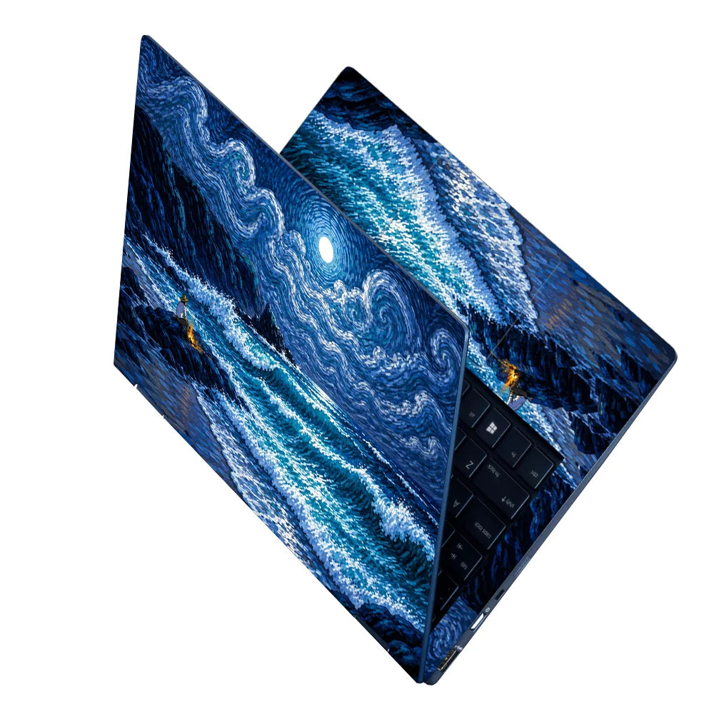 Moonlit Shore Campfire Swirls Laptop Skin - View 2