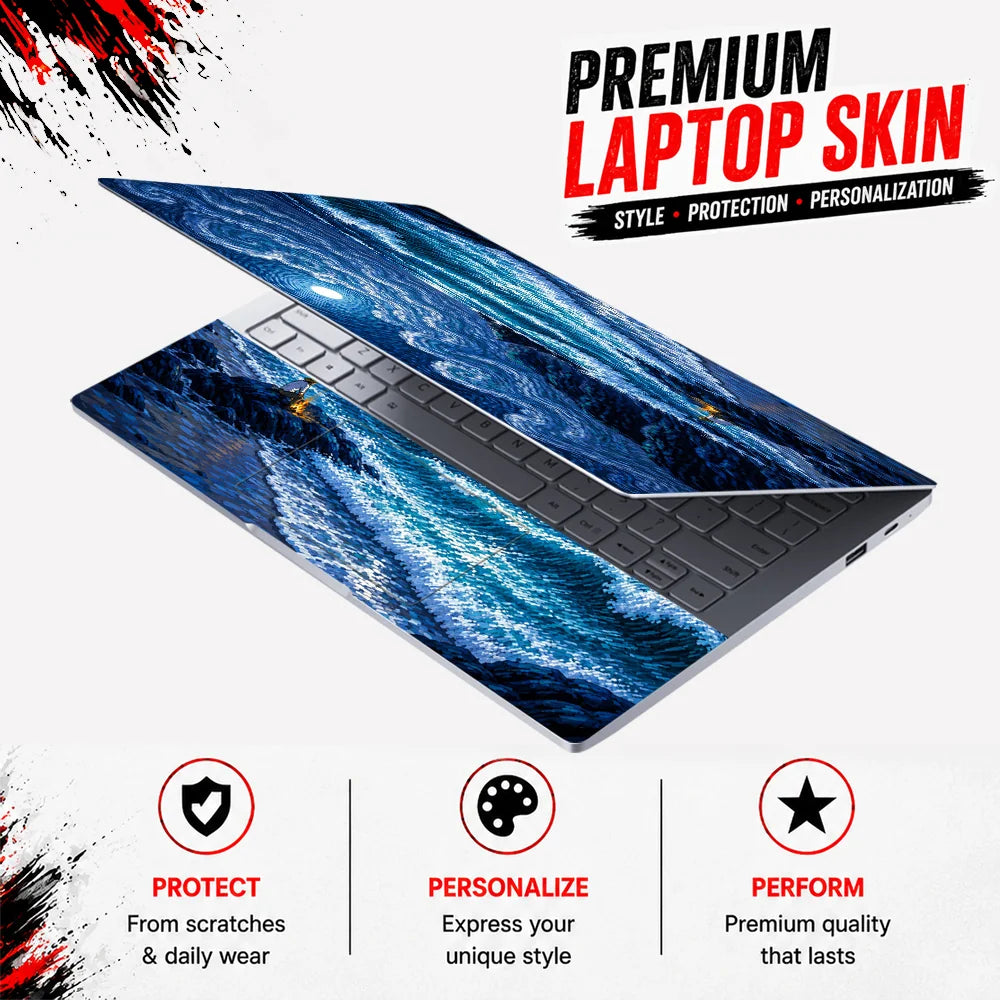 Moonlit Shore Campfire Swirls Laptop Skin - View 3