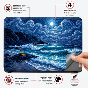 Moonlit Shore Campfire Swirls Laptop Skin - View 4